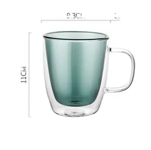 Dubbellaags Hoge Borosilicaatglas Mok Met Handvat Eivormig Glas Gekleurd Transparant Koffiekopje Huishoudmelkbeker