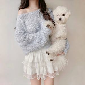 <span class=keywords><strong>Droma</strong></span> 2025 printemps et automne en stock haut de couleur unie tricoté mi-long une épaule ample élégant pull femmes - Product Image 3