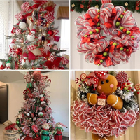 Festlicher Deko-Netz-Türkranz mit Zuckerstangen-Band, Lebkuchen-Weihnachtsmann-Ornamenten für Innen- und Außenbereich, Feiertagsdekoration für Zuhause und Veranda
