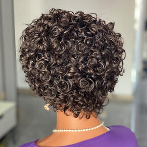 Perruque Frontale Bouclée <span class=keywords><strong>Coupe</strong></span> Pixie 100% <span class=keywords><strong>Cheveux</strong></span> Humains Bruts Courts Bouclés L Partie Dentelle Suisse <span class=keywords><strong>Cheveux</strong></span> Humains Vierges - Product Image 4