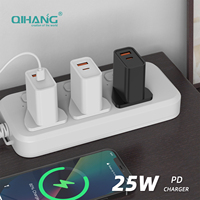 Adaptateur de chargeur rapide GaN 25W, prise UK, USB C et USB-A, PPS PD3.0, chargeur mural compact à double port haute vitesse pour téléphone, écouteurs intelligents