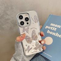 Coque iPhone Papillon de Luxe Trois-en-Un avec Miroir de Maquillage pour iPhone 11 12 13 14 15 16 17 Pro Max, Pack d'Accessoires Pratiques