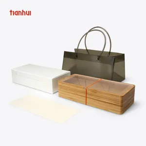 akrilik ahşap kapak kutusu Suppliers-Logo ucuz bambu kozmetik akrilik kapaklı ahşap kutular