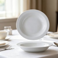 Ensemble de bols en porcelaine blanche, vaisselle personnalisée écologique avec bord large et plat, sans BPA et compatible lave-vaisselle pour la cuisine à domicile