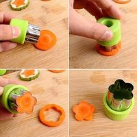 12-delige handmatige roestvrijstalen fruit- en groentesnijderset met beschermende plastic handgrepen in hart-, ster- en bloemvorm, bento-gereedschap voor kinderen