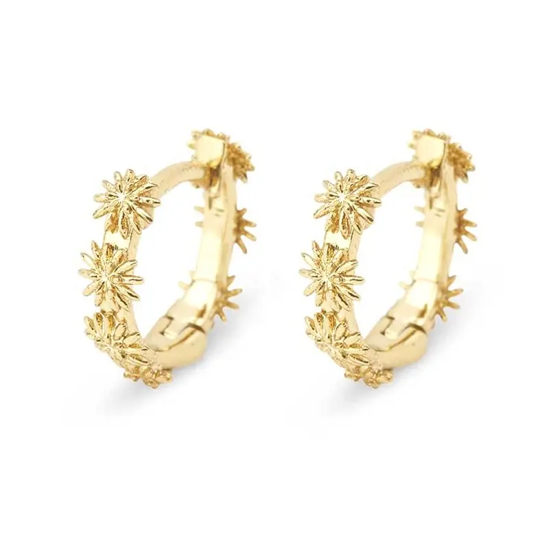 Gemnel Online fashion jewelry sterling silver unique design flora gold huggie earrings