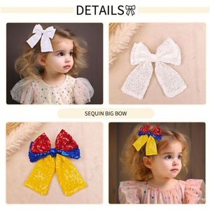 Barrette à cheveux pour enfants, mignonne, avec nœud brodé de perles et paillettes, grande pince latérale en queue de cygne pour frange, avec embout en tissu pour petite fille, style européen-américain LX - Product Image 3