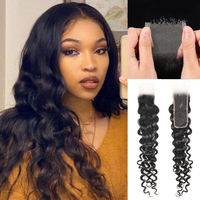 Fermeture en dentelle HD 2x6 à ondulations lâches avec dentelle suisse transparente légère, pré-épilée avec une ligne de cheveux naturelle et des cheveux de bébé