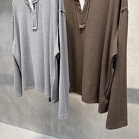 Sweat-shirt Henley personnalisé pour homme en mélange soie et laine 280 g/m², style Old Money, col ras du cou, coupe ample, épaules tombantes, double couche, manches longues