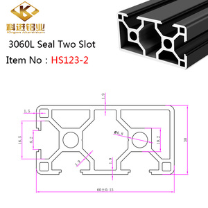 Sceller le profil d'alliage d'extrusion d'aluminium à deux fentes en aluminium 3060 N2 vente en gros imprimante 3D tube carré en aluminium <span class=keywords><strong>HS123</strong></span>-2 noir - Product Image 2