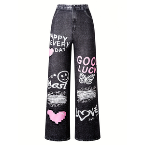 Pantaloni per Bambini con Stampa Cartoon, Jeans Vintage a Gamba Dritta per Ragazzi, Pantaloni <span class=keywords><strong>Cargo</strong></span> in Denim Strappati, Jeans Larghi per Ragazze Adolescenti - Product Image 2