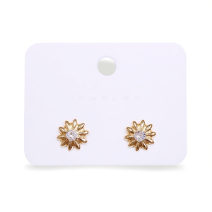 Boucles d'oreilles à fleurs dorées E1306 avec serti en strass de cristal pour femmes, bijoux mignons et tendance - Product Image 1