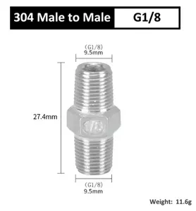 Conector de rosca macho, 1/8 1/4 3/8 1/2 3/4 "", conector de encaixe de tubo de aço inoxidável 304 Hexadecimal, acoplador de água, óleo e ar
