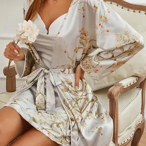 Women's 4 Seasons Pajamas Wear Thin Loungewear Midi Lace-up Two-Piece Satin Nightgown Nightgown Nightdress Wholesale