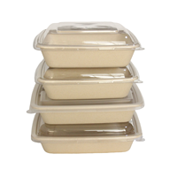Boîte à lunch jetable biodégradable en bagasse de canne à sucre de 1000 ml et 1400 ml, compatible micro-ondes, avec couvercles