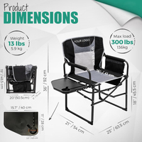 Chaise de camping robuste et pliable avec table latérale intégrée pour pêche, pique-nique, concert en plein air