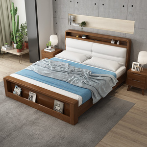 Cadre de lit moderne en bois massif pour appartement d'hôtel Ensemble de meubles de chambre à coucher commerciaux durables - Product Image 5