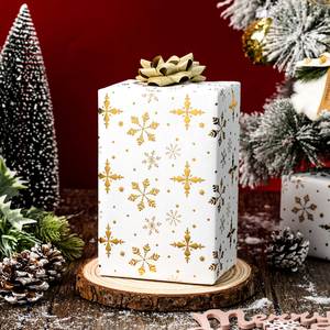 <b>White</b> Gold Snowflake Leaf Pattern Gift <b>Wrapping</b> <b>Paper</b> Double-Sided Metallized Art <b>Paper</b> for Holiday Packaging - Product Image 2