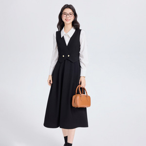 Vest Dress For Women Black Solid Color Turn-down Collar Natural Waist Comfortable Career Dress Everyday Dating Style - Product Image 1