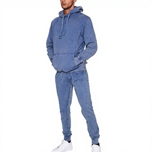 Conjunto Deportivo de Sudadera con Capucha Azul para Hombre, 100% Algodón, Ligero, Informal, de Color Sólido, Transpirable, Corte Regular, para Invierno - Product Image 1