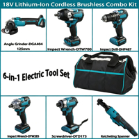 Ensemble d'outils électriques sans balais 6 pièces |   Clé à chocs/meuleuse/perceuse/clé à molette |   Combinaison de batteries au lithium de qualité industrielle