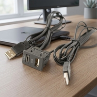 Câble d'extension USB Type-C pour montage sur tableau de bord, double port, charge rapide 3A, adaptateur pour panneau de voiture, système audio multimédia et d'infodivertissement