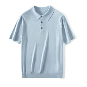 ग्रीष्मकालीन पुरुषों के शहतूत रेशम कश्मीरी लेपल पोलो कस्टम बुना हुआ कश्मीरी टी-शर्ट ढीली व्यापार लघु आस्तीन आकस्मिक कश्मीरी पुलोवर - Product Image 2