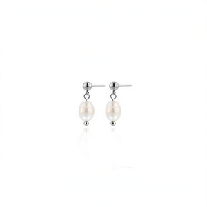Pendientes de Perlas de Agua Dulce Amy Amy, Plata 925, Forma de Arroz Blanco, Clásicos para Uso Diario de Mujer - Product Image 1