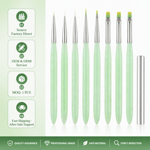 Lot de 8 pinceaux à ongles en résine verte, manche acrylique, stylo gel fin, motif chrysanthème, fournitures de nail art pour salon - Product Image 1
