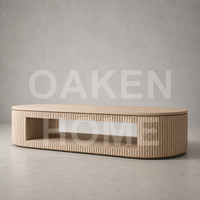 Table basse ovale en chêne blanc rainuré, table centrale de rangement en bois, mobilier minimaliste pour salon et villa