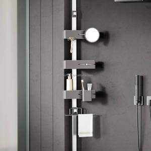 WIREKING 74 -106 Inch Aluminum Bathroom Shampoo Storage 4 Tier Tension Pole <strong>Shower</strong> Corner Caddy with Mirror and Towel Rack - Product Image 1