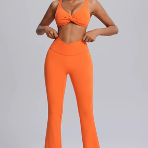 Nuovi Pantaloni a Gamba Larga con Nodo, Reggiseno Sportivo Ammortizzante, Vita Alta, per <span class=keywords><strong>Esercizi</strong></span> Casual Set da Danza e Fitness Trasparenti e Aderenti per Donne - Product Image 1