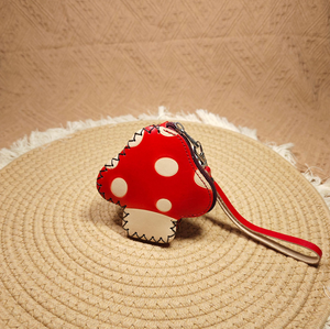 Handmade Top Grain Cow Leather Cartoon Mushroom Coin <b>Purse</b> Portable Genuine Leather Key Holder <b>Small</b> Storage Wallet - Product Image 3