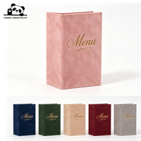 Porte-menu de restaurant de luxe personnalisé en daim avec dorure à chaud, couverture de menu en velours rose nuit