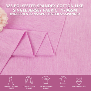 Tela Jersey de Poliéster y Spandex 32S, Tipo Algodón, Tejido de Punto Sencillo, 170GSM, 170cm, para Camisetas, Tops y Faldas - Product Image 1