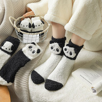 Chaussettes pour femmes en polaire corail, dessin animé noir et blanc, au-dessus du genou, confortables, respirantes, moelleuses, chaudes, pour l'automne et l'hiver, pour la maison, pour dormir