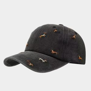 Casquette de baseball délavée style western transfrontalier, à calotte souple, entièrement brodée motif chiot, inspirée du streetwear, effet vieilli vintage - Product Image 5
