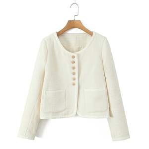 Chaqueta de Tweed Happy Plus N9051 Color Negro Obsidiana para Mujer, Grosor Medio, Color Sólido, Tejido de Poliéster - Product Image 4