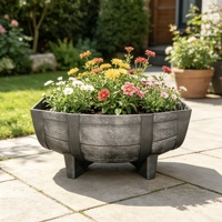 Jardinières en forme de baril décoratives, modernes et élégantes, pour l'extérieur, le jardin, la cour, avec pieds, en PP, jardinière demi-baril peinte pour la maison