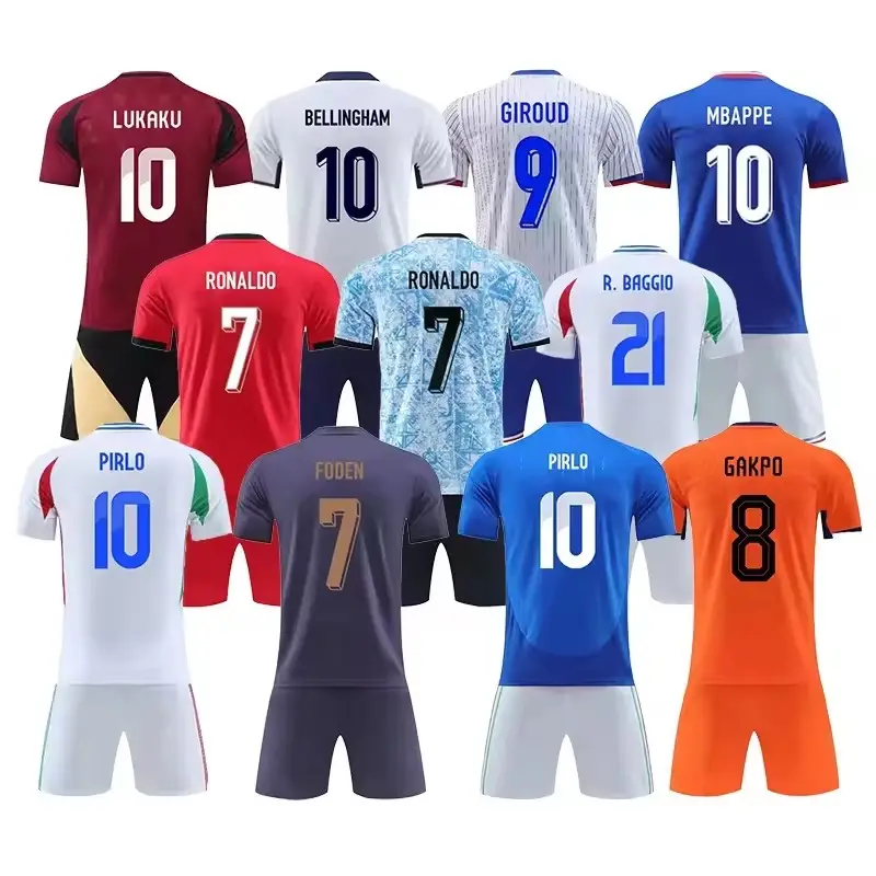 Euro 2024 2025 alle Nationalmannschaftsfußballtrikot Fußballtrikots Uniformen Herren Erwachsene Kinder Messi 10# Mbappe 7# Ronaldo mit Patches