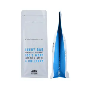 Bolsa de embalaje de granos de café de fondo plano con impresión personalizada, con válvula unidireccional