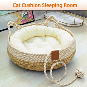Removable Woven Cat <b>Bed</b> Upholstery Sleeping <b>House</b> Cat Scratch Floor Rattan Wear-resistant Washable Cat Cave Pet SuppliesRemovabl - Product Image 3