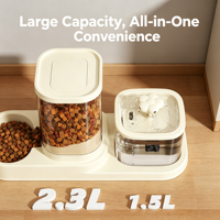 Distributeur automatique de nourriture et fontaine à eau circulante 2-en-1 au design robuste pour l'alimentation et l'hydratation des chats et des chiens