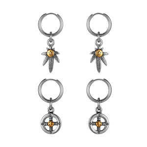 Boucles d'oreilles en acier inoxydable avec breloque feuille et pendentif croix, bijoux de mode pour hommes en argent tibétain CF153 154 - Product Image 1