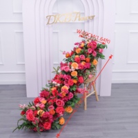 Décoration de scène de mariage, vente en gros de chemins de table en fleurs de soie, roses, de haute qualité, aux couleurs vives, pour la décoration de mariage