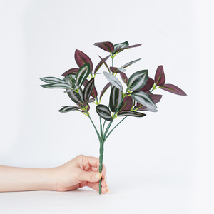 Plante artificielle Greenway à 7 têtes en forme de feuille, 32 cm, en plastique vert et soie, pour la décoration intérieure - Product Image 2