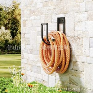 <b>Garden</b> Hose Bracket Wall Mount Double <b>Hook</b> Black Metal Outdoor Storage <b>Garden</b> Tool Holder - Product Image 1