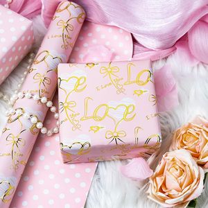 Pink Gold Love Bow Wrapping Paper 17in x 32.8ft Double Side Art Paper For Baby Shower Birthday Valentine's - Product Image 3