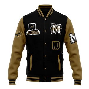 Chaqueta de béisbol con parches de chenilla bordados personalizados para hombre, chaqueta universitaria blanca y negra de talla grande al por mayor - Product Image 6