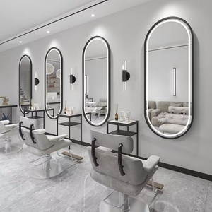 Hair Salon Furniture Barber Station Double Sided <b>Mirror</b> Salon Styling Station With Led <b>Lights</b> - Product Image 6